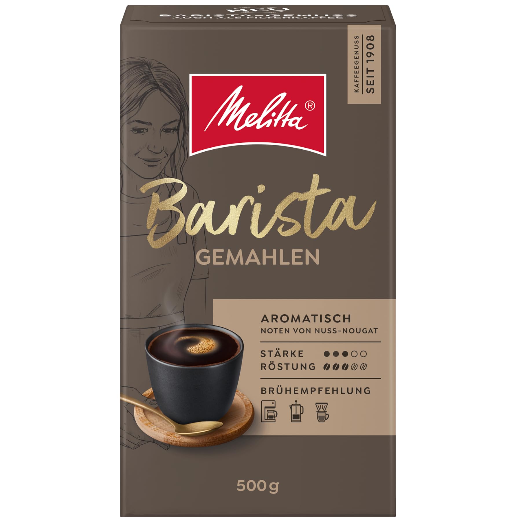 Melitta Barista Filter-Kaffee 12x500g, gemahlen, Pulver für Filtermaschine & Handaufguss, mittlere Röstung, geröstet in Deutschland