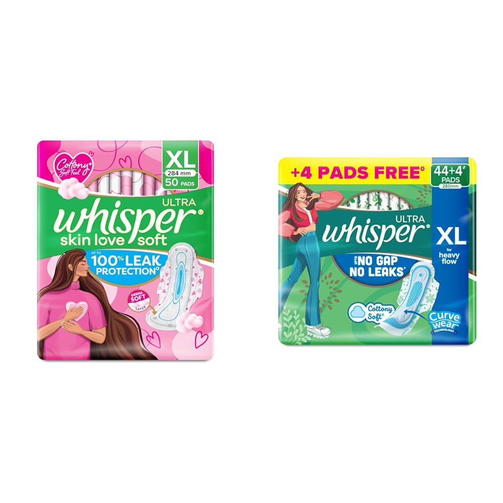 Whisper Ultra Skin Love Soft Sanitary Pads for Women, XL 50 Pads, Cottony Soft Feel, Upto 100% Leak* Protection, Disposable Wrapper, Locks Odour & Wetness (Product Does Not Contain Cotton) (*Based-image-6
