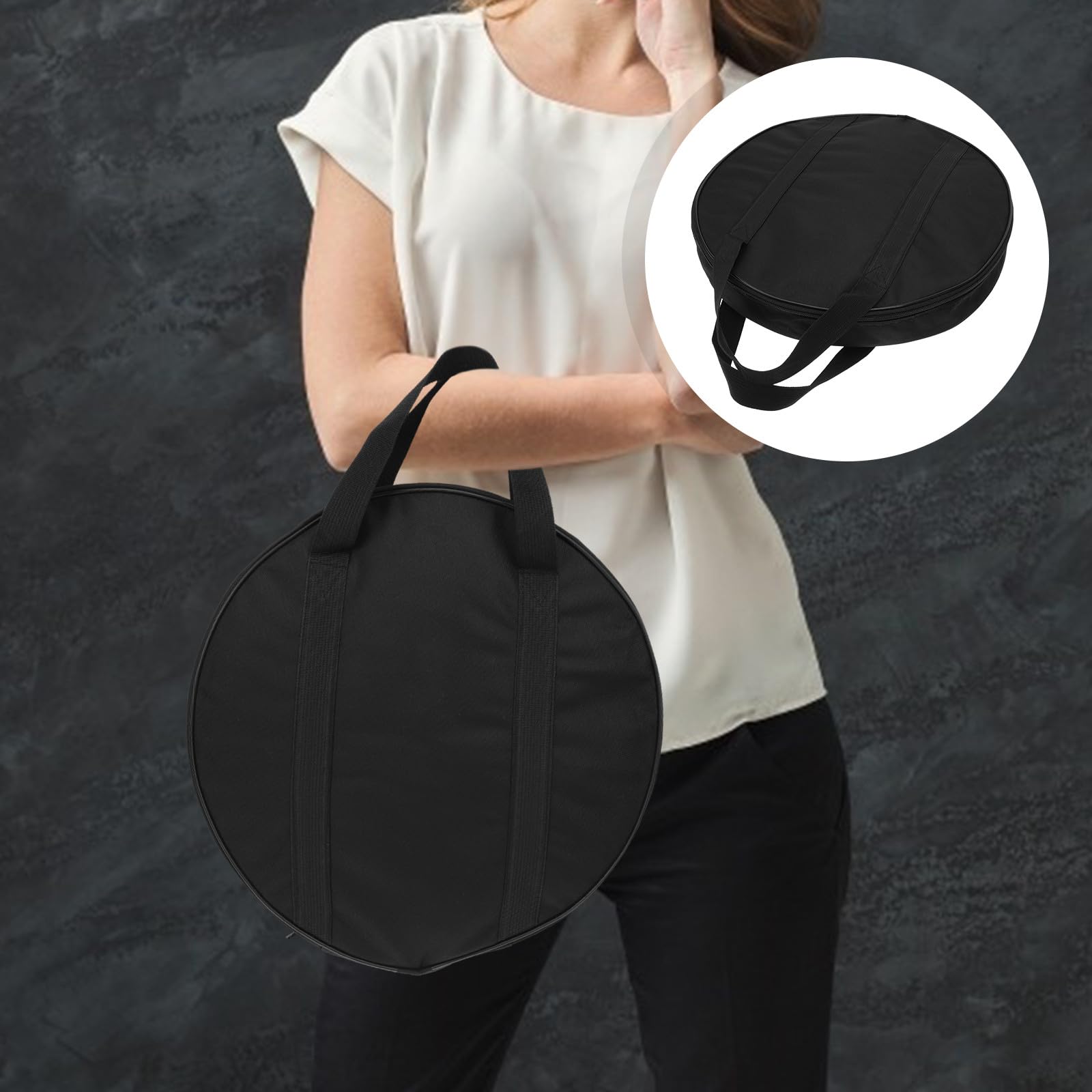 Bolsa Protectora Portátil Cremallera a Prueba de Óxido Funda Pandereta de Tela Oxford Negra Adecuado para Transporte y Almacenamiento de Instrumentos