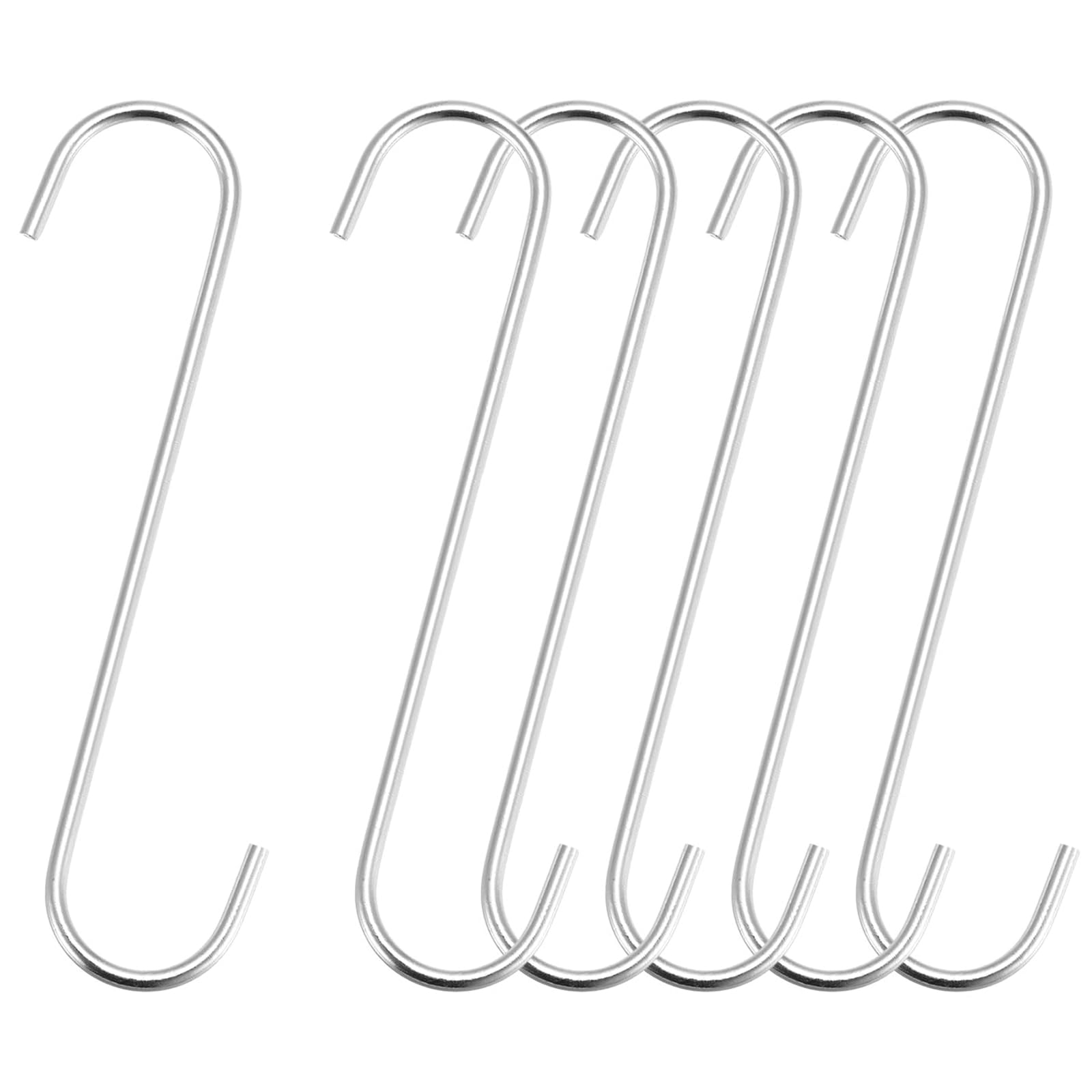 TOP-VIGOR 6Pcs S Hook, 200mm Hanging Hooks, Extra Long Non Slip Hangers, Kitchen Pot Pan Hanger Clothes Storage Rack for Bathroom, Bedroom, Closet, Office and Kitchen, Garden, Silver Tone