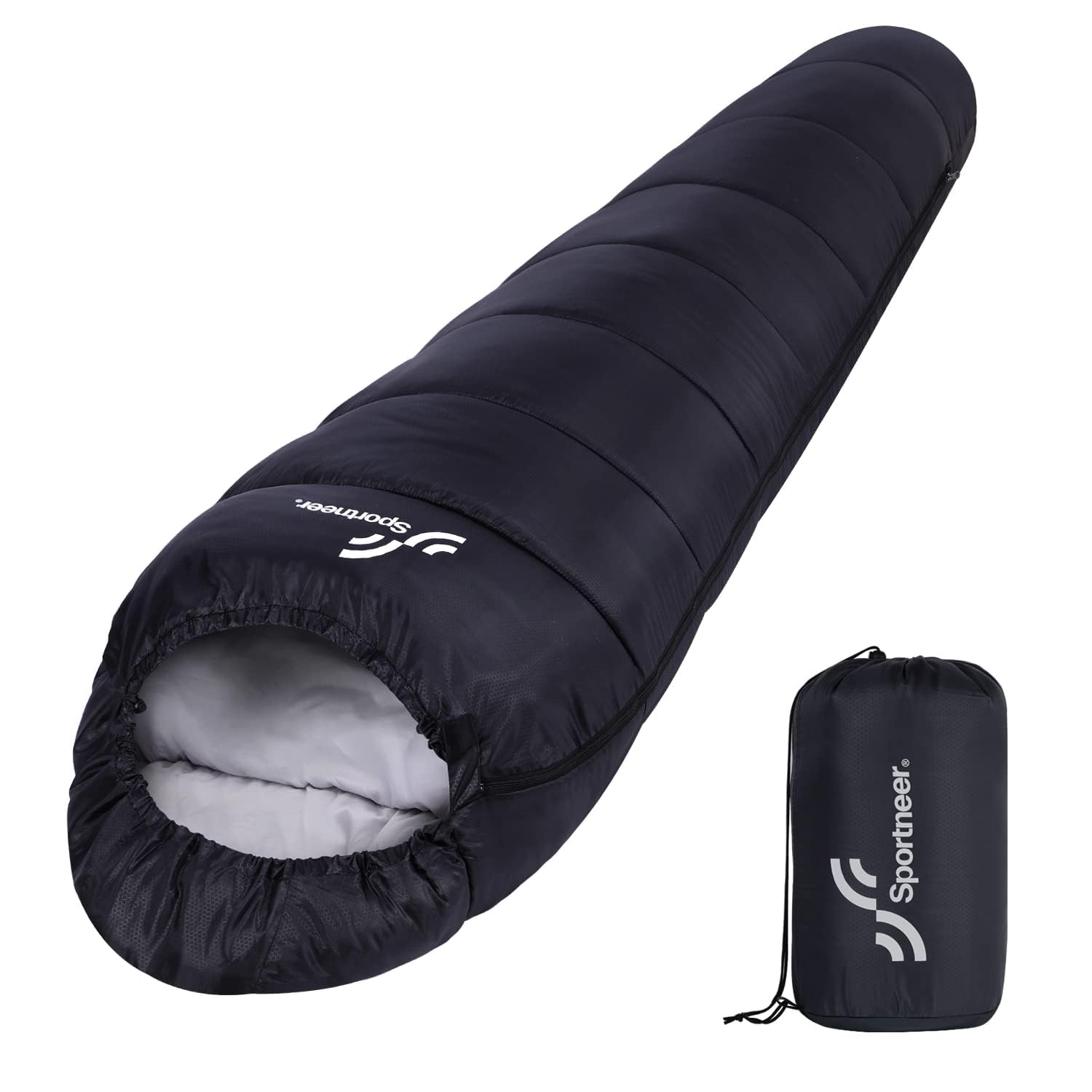Sportneer Sac de Couchage, Couchage Sarcophage Adulte Léger et Compact, Sac de Couchage Camping Randonnée avec Capuche, Cordon de Serrage