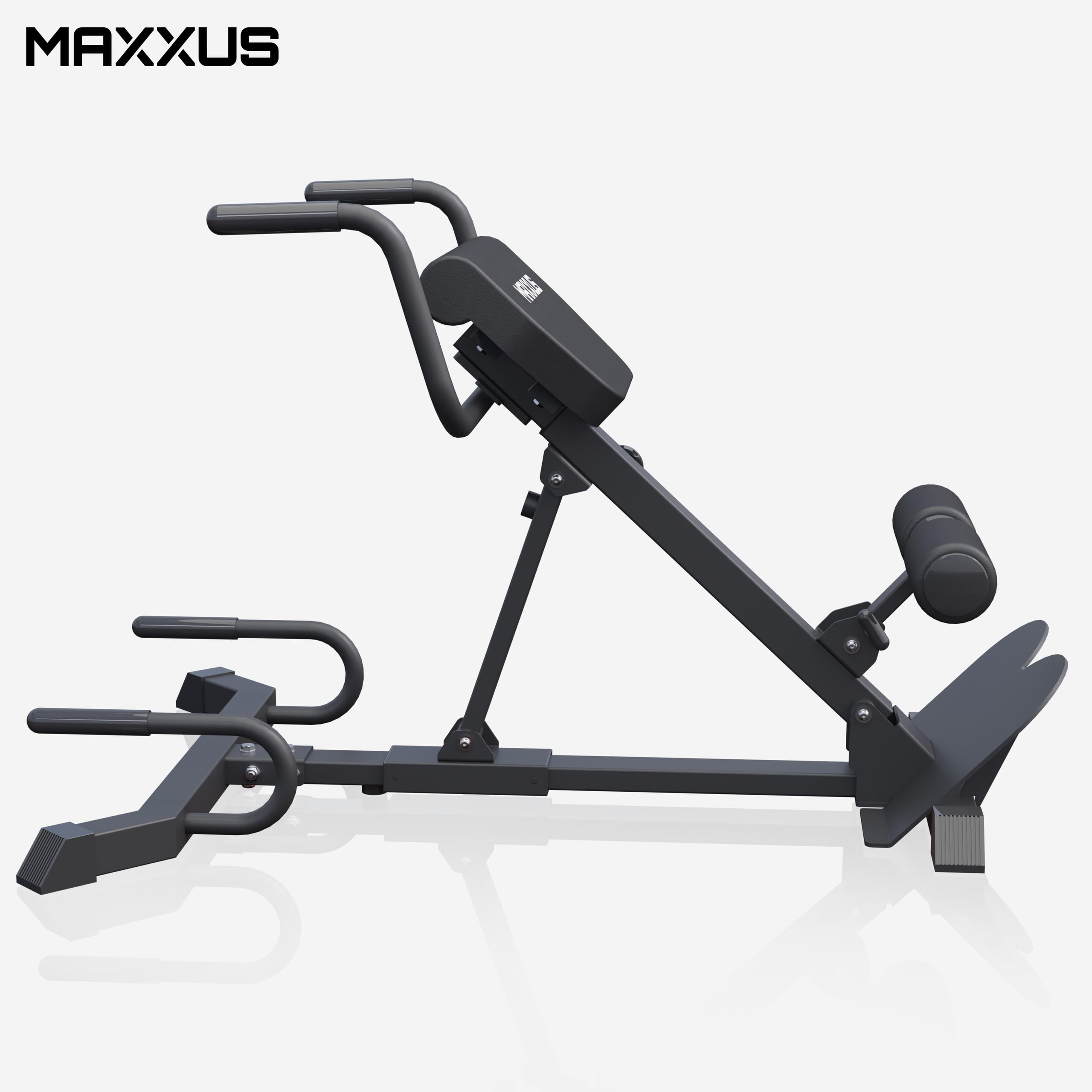 MAXXUS Chaise Romaine - 7en1, Pliable, Coussins de Cuisses Réglables, Rembourrage Épais, Acier, Cuir PU, Max 150kg, Noir - Banc Musculation Hyperextension, Appareil Dos, Machine Sport Maison