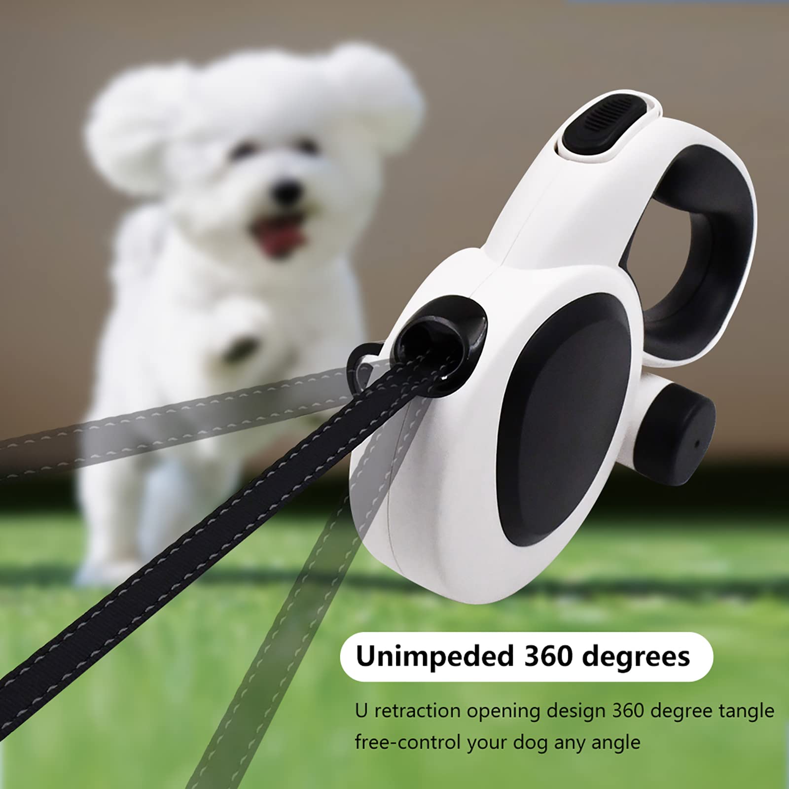 Fuerte Reflexivo Correa Perro Extensible, Correa De Perro Retráctil con Dosificador and Luz LED, Correa De Perro para Adiestramiento Y Paseo para Perros De hasta 50Kg/110lbs (5m/16ft)