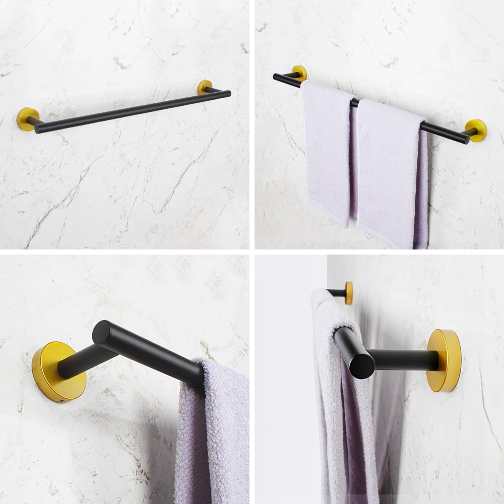 Barra para Toallas de 76 cm (30 Pulgadas) en Color Negro y Dorado, riel de Pared de Acero Inoxidable para baño de Estilo Moderno.