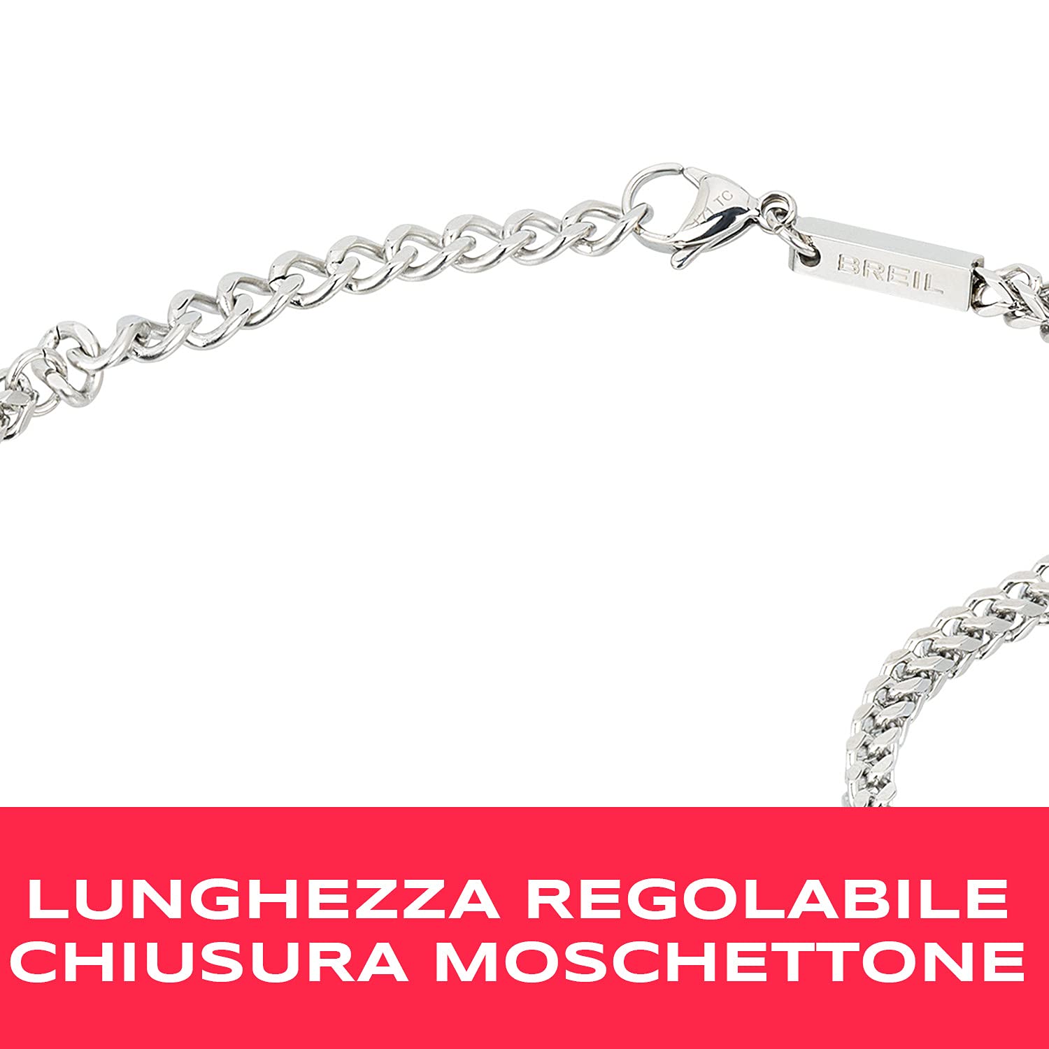 Breil, Collezione Groovy, Collana Uomo, Catena a Maglie Fitte, in Acciaio Lucido, con Pratica Chiusura a Moschettone, Idee Regalo Uomo e Ragazzi, Gioielli, Misura 43-47 cm, Silver