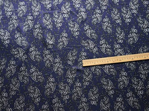 Navy Retro Paisley Pattern Print Satin Fabric Soft Silky Charmeuse Lining Material Scarf Pajamas Fabric Headwear DIY Decoration Material 100cm*148cm (6 Navy)3