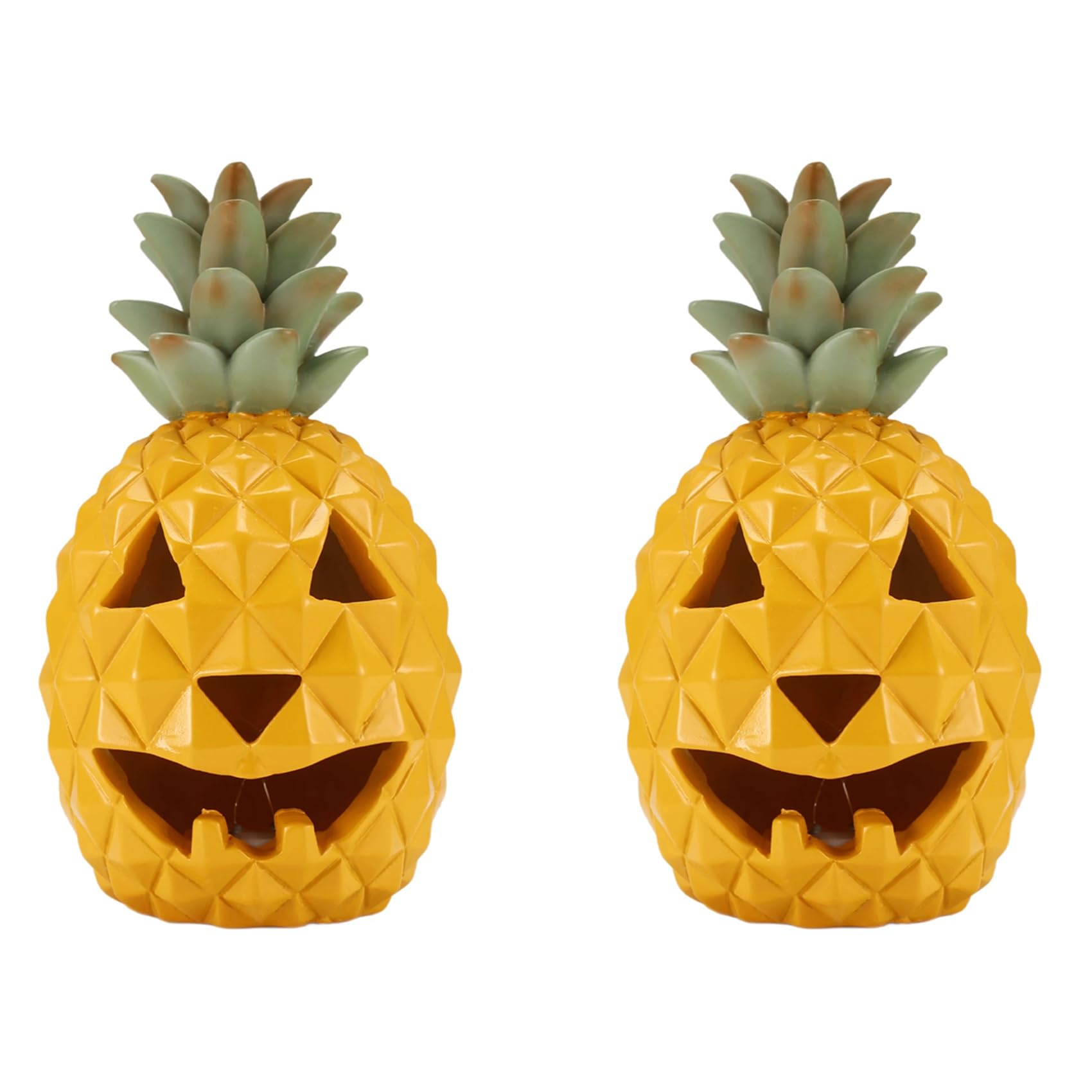 Vjsujehgy 2X Pineapple Lantern - Yellow Light Halloween Pineapple Lantern Decoration Resin Pineapple Lantern with Inner Light
