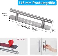shuokang 2 db Öntapadós Alumínium Bútor Fogantyú - 148 mm Ezüst Szekrény és Fiók Fogantyúk Fúrás Nélkül, Tolóajtókhoz, Konyhába, Gardróbhoz 2