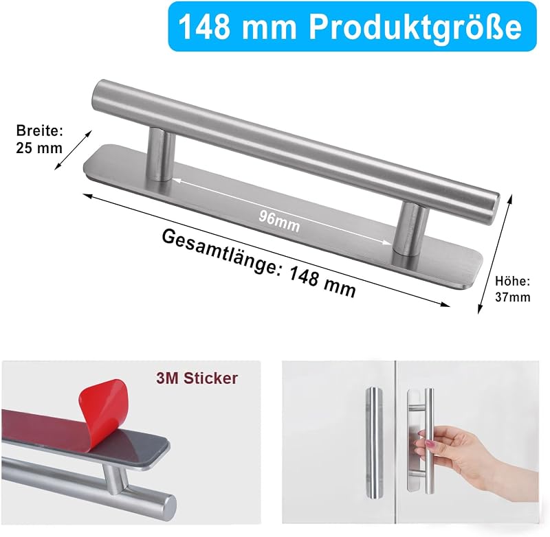 shuokang 2 db Öntapadós Alumínium Bútor Fogantyú - 148 mm Ezüst Szekrény és Fiók Fogantyúk Fúrás Nélkül, Tolóajtókhoz, Konyhába, Gardróbhoz