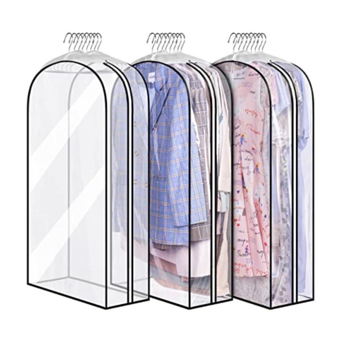 Coat Garment Bags Suit Cover 3pcs Clear Garment Bags Hanging Clothes Bag For Closet Storage Cover Clothes Protectors(60 * 102 * 25.5cm)