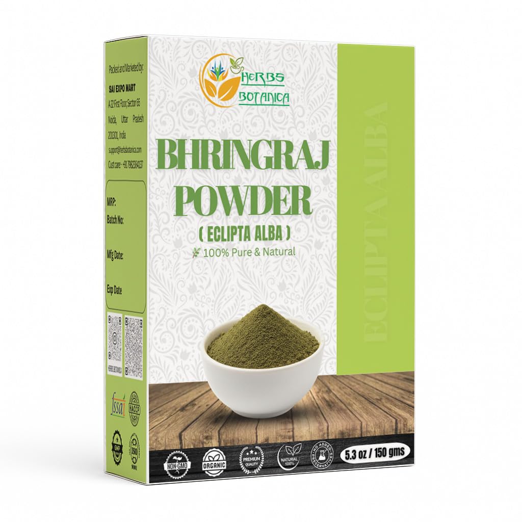 Herbs Botanica Organic Bhringraj Powder | Pure Bhringaraj Eclipta Alba (150 gm (0.33 lb) 5.3 Oz Bringraj Powder