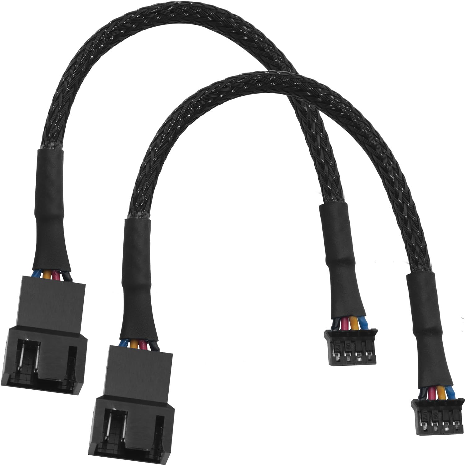 LUORNG 2PCS Black Braided Mesh Fan Cable Graphics Card PWM Pure Copper Fan Adapter Cable 4Pin to Universal 3Pin 4Pin 15cm Long Fan Adapter Cable