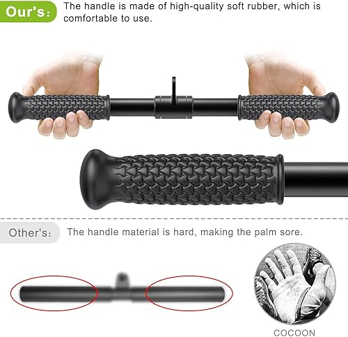 Miniatura 3 de SELEWARE Tríceps LAT - Barra recta giratoria gratuita con agarre de goma suave antideslizante, accesorio de cable de gimnasio en casa, accesorios de