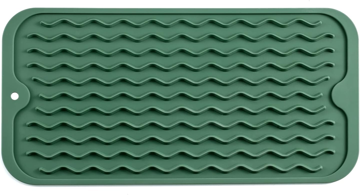 Silicone Dish Drying Mat for Multiple Usage,Easy clean,Eco-friendly,Heat-resistant Silicone Mat for Kitchen Counter,Sink,Bar,Bottle,or Cup Green S 12 inches x 6 inches