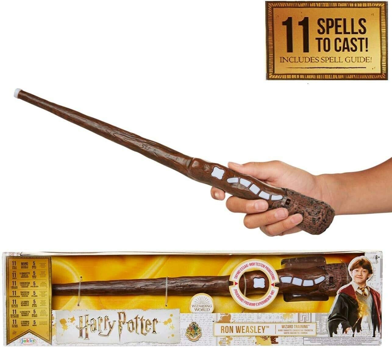 Jakks Pacific 39899 Harry Potter - Exclusiva varita de Ron Weasley con hechizos interactivos Mágica, color con luces y sonido y una increíble jugabilidad