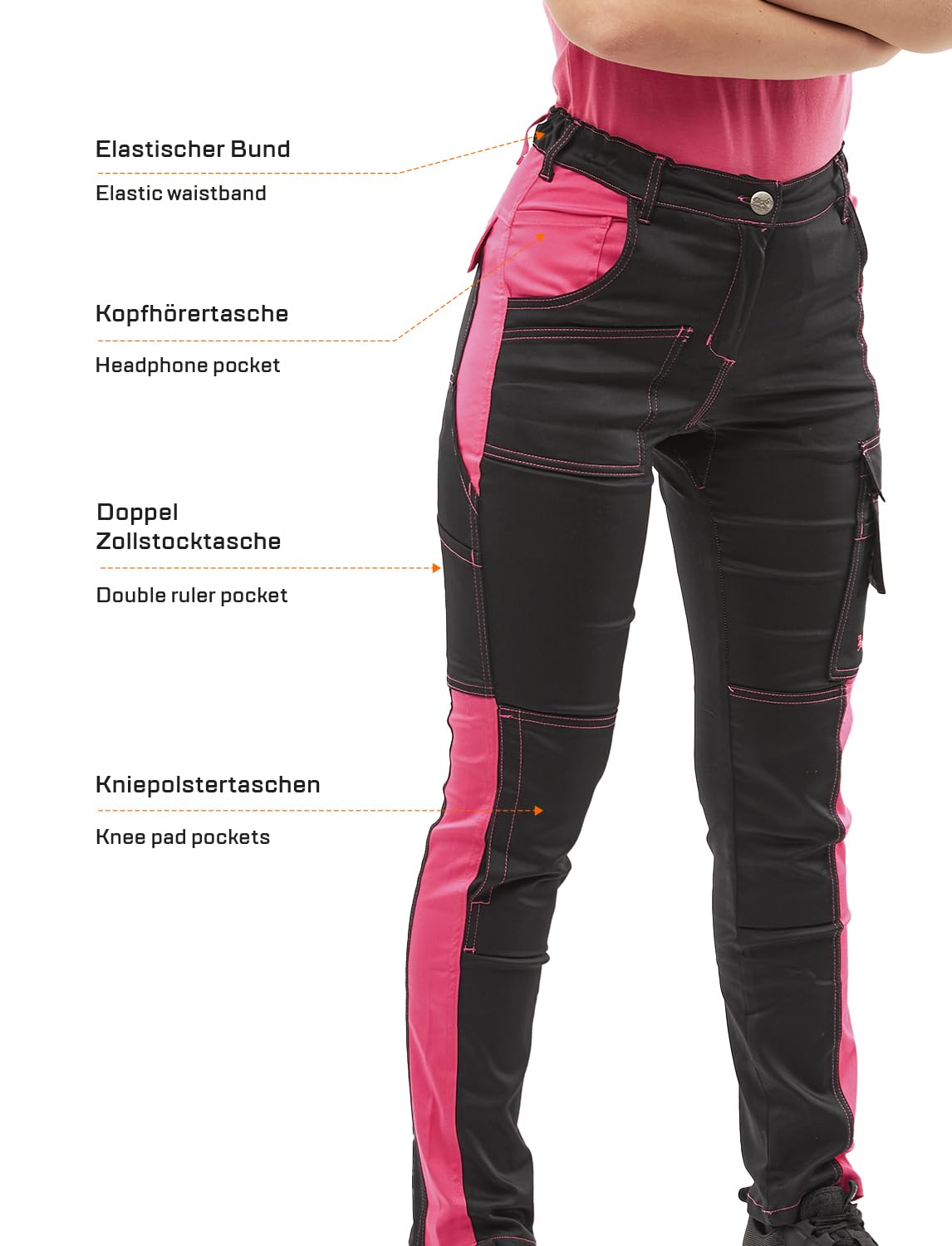 Besuche den strongAnt- strongAnt Damen Arbeitshose komplett Stretch für Frauen Bundhose mit Kniepolstertaschen Schwarz Grau Weiß Pink in use