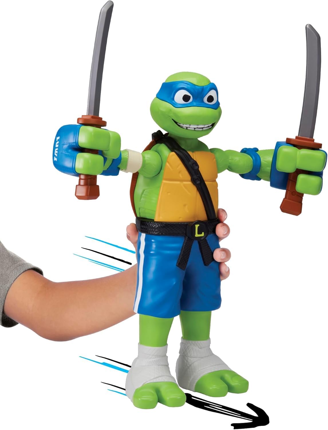 Giochi Preziosi -Leonardo Tortugas Ninja Caos mutante Rolling Punch, Leonardo Personaje Gigante 30 cm con Fución Combate y Arma Incluida, para Niños a Partir de 4 Años