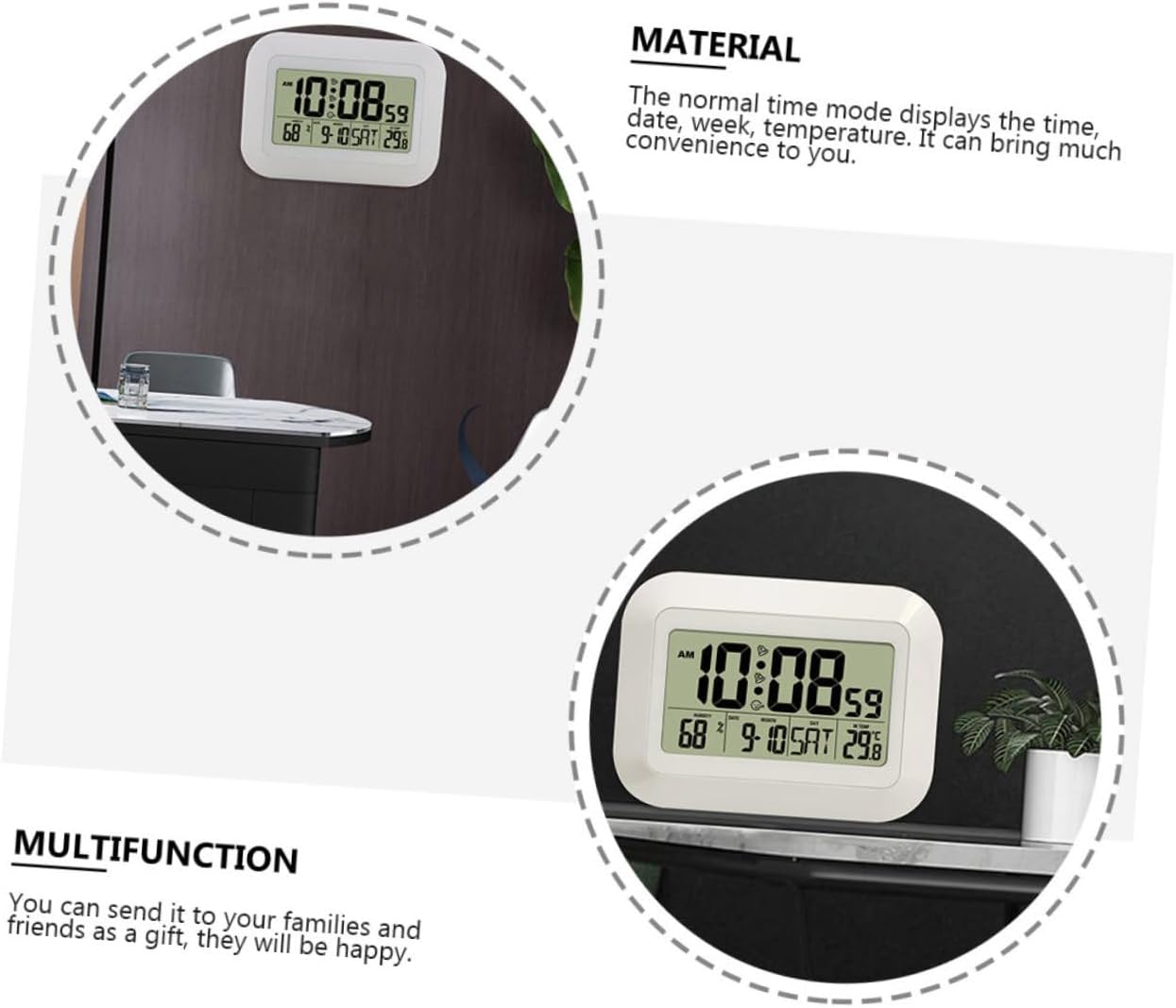 Multifunctional Electronic Alarm Clock Temperature and Humidity Display Compact Wall and Table Clock for Home Battery Not Included