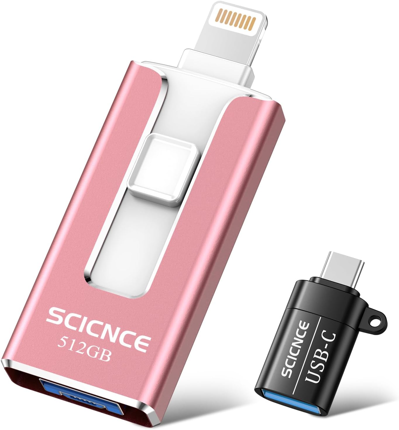 SCICNCE 512GB Flash Drives Intended for iPhone, Memory Stick Storage Backup Photos and Videos, Plug and Play No Application Required Compatible with iPhone iPad Android and Computers (Light Pink)