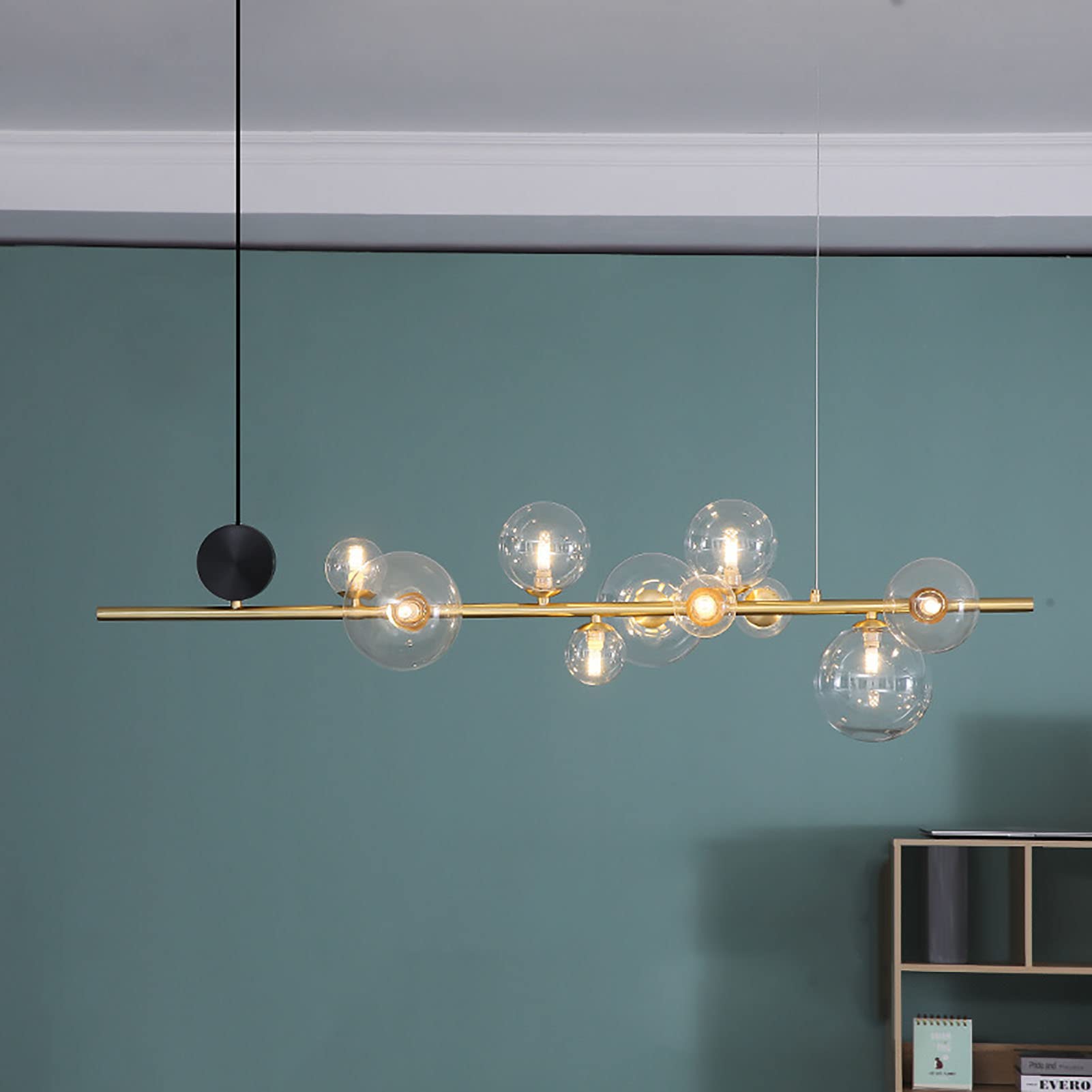 CZYLJLK Creative All Copper Molecular,For Living Room Dining Bedroom,G9 Nordic Glass Magic Bean,Modern Simple Bubble Ball -Copper and glass