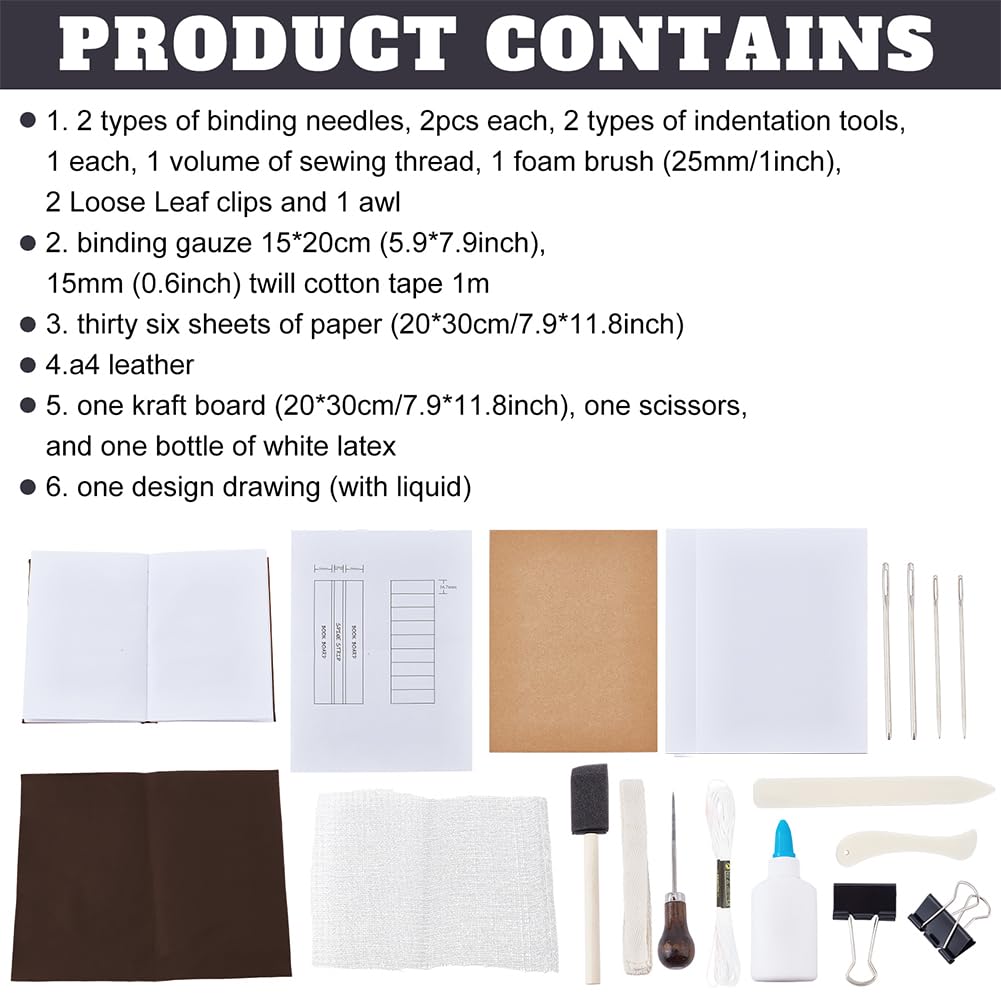 WEBEEDY DIY Bookbinding Kit Notebook Bookbinding Supplies Set with Tools for DIY Bookbinding Crafts Supplies A6 Book Making Kit Complete Cased in Hardcover Journal Craft Kit for Adults, Dark Brown