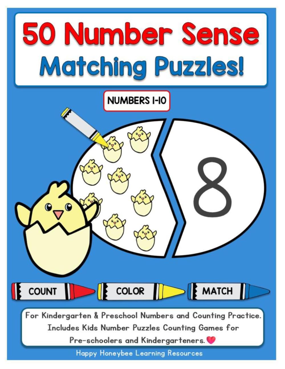 50 Number Sense Matching Puzzles! For Kindergarten & Preschool Numbers and Counting Practice Numbers 1-10: Includes Kids Number Puzzles Counting Games ... - Count Color Match! (Early Math)