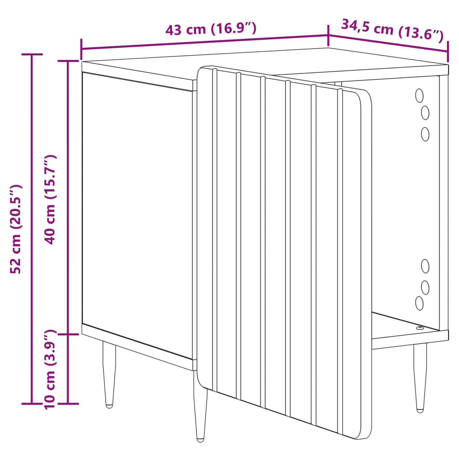 Nachttisch Graues Sonoma 43x34,5x52 cm Holzwerkstoff mit Metallbeinen | Vintage-Look aus hochwertigem,90°-Pendeltür für leisen Zugriff,schwarze Metallbeine,einfache Pflege mit feuchtem Tuch