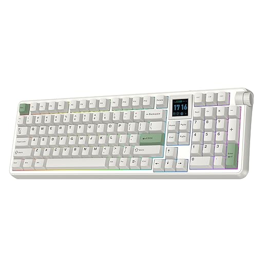 EPOMAKER RT100 PRO Wireless Gaming Keyboard with 1.54" Screen&Knob, RGB, 2.4Ghz/BT/USB-C, Hot Swap, 5000mAh, PBT Keycap, Custom Driver, Retro Mechanical Keyboard for Win/Mac (White, Sea Salt Silent)