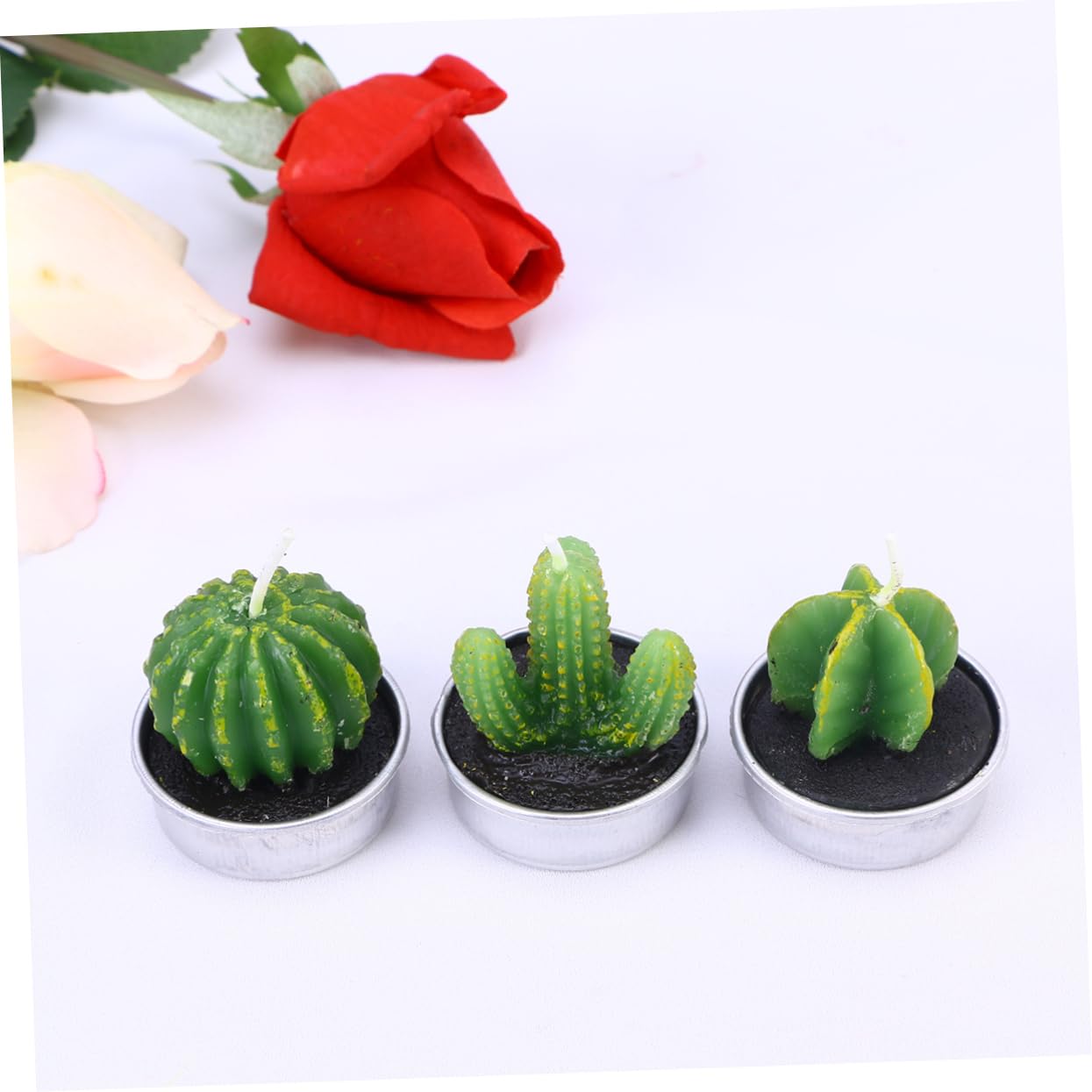 Cabilock Creative Plant Candles Realistic Tealight Design Handmade for Birthday Party Wedding Decor Smokeless Reusable Cactus Random Style