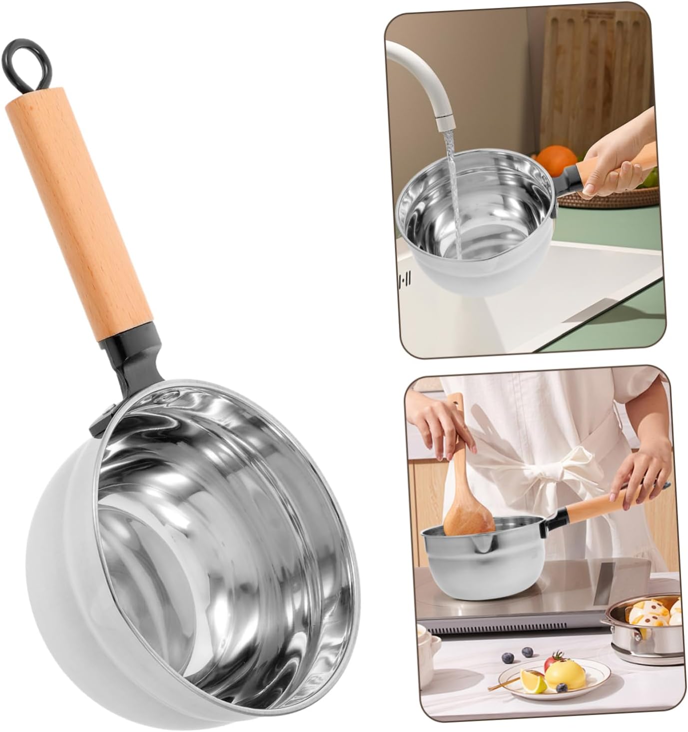 Wooden Spoons for Cooking,Stainless Water Spoon Long Handle for Kitchen Practical Scoop Water Ladle Handle Ladle