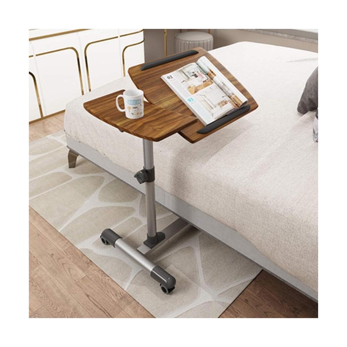 Table de lit réglable en PVC avec roulettes et bureau debout mobile