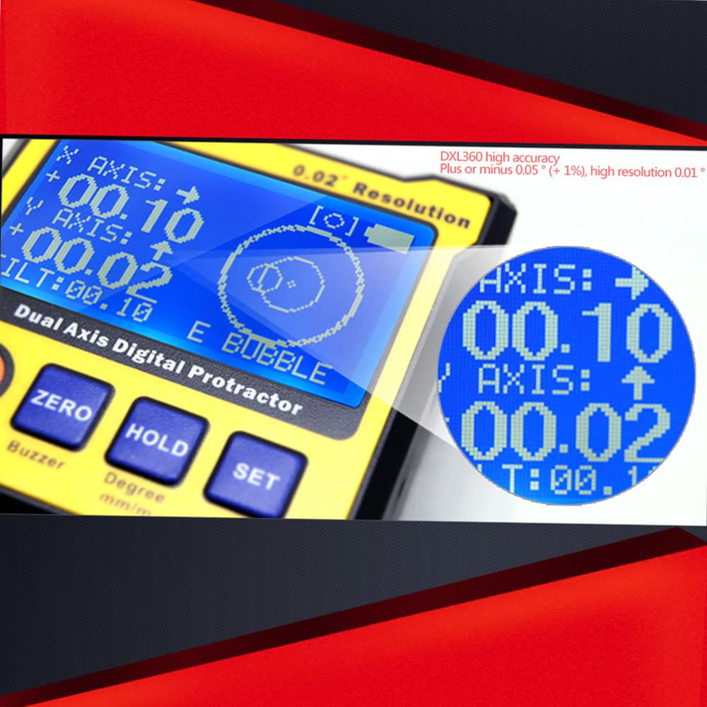 DXL360 - Transportador de ángulo digital de doble eje con base magnética de 5 lados, nivel de pantalla digital de doble eje de alta precisión 100-240V 50-60Hz