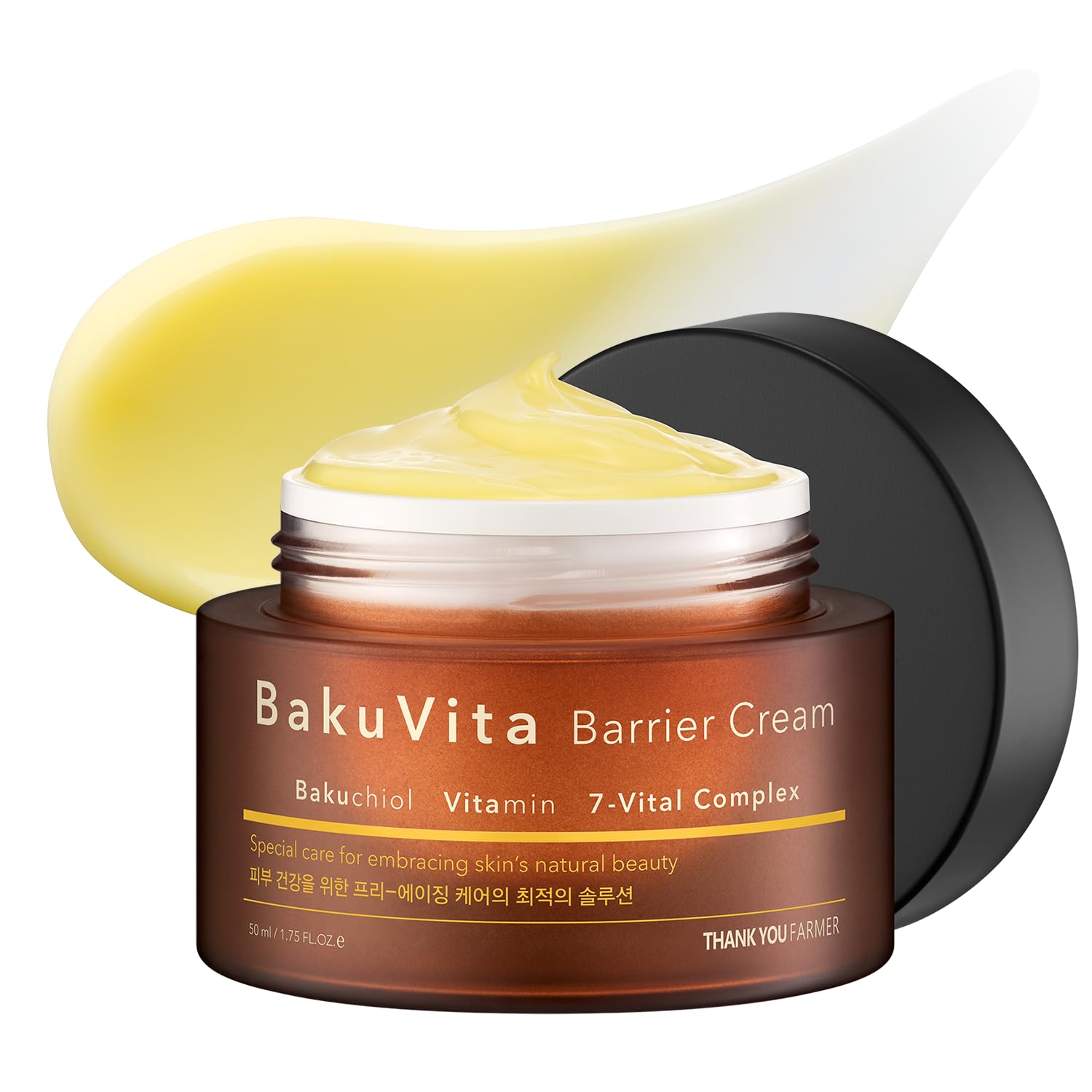 THANKYOU FARMER BakuVita Barrier Cream - Bakuchiol Cream, Day & Night Korean Moisturizer, Bakuchiol Retinol Alternative, Vitamin C + E Korean Serum, Pore Care, Firming, Vegan 1.75 fl oz (50ml)