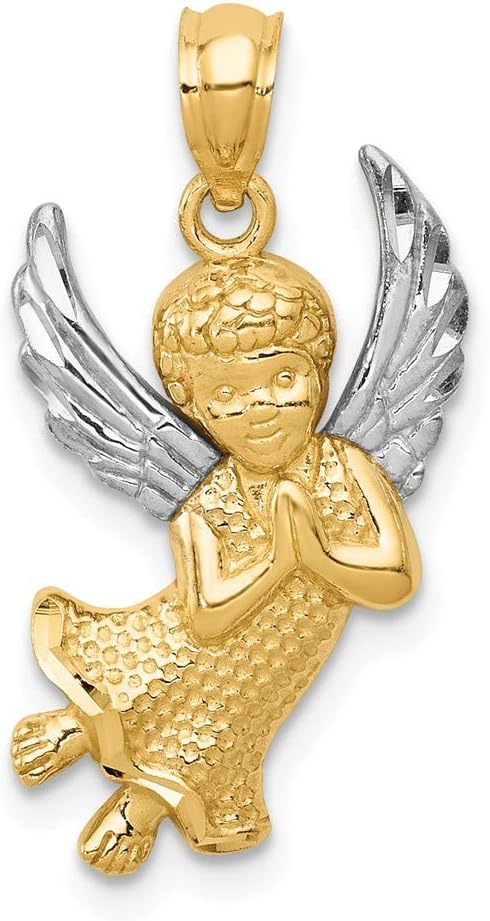 14k Yellow Gold Praying Angel Pendant Charm Necklace Religious Fine Jewelry For Women Gifts For Her