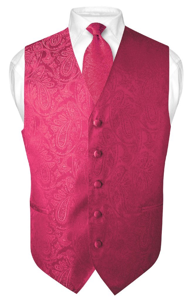 Men's Paisley Design Dress Vest & NeckTie GOLD Color Neck Tie Set for Suit Tux