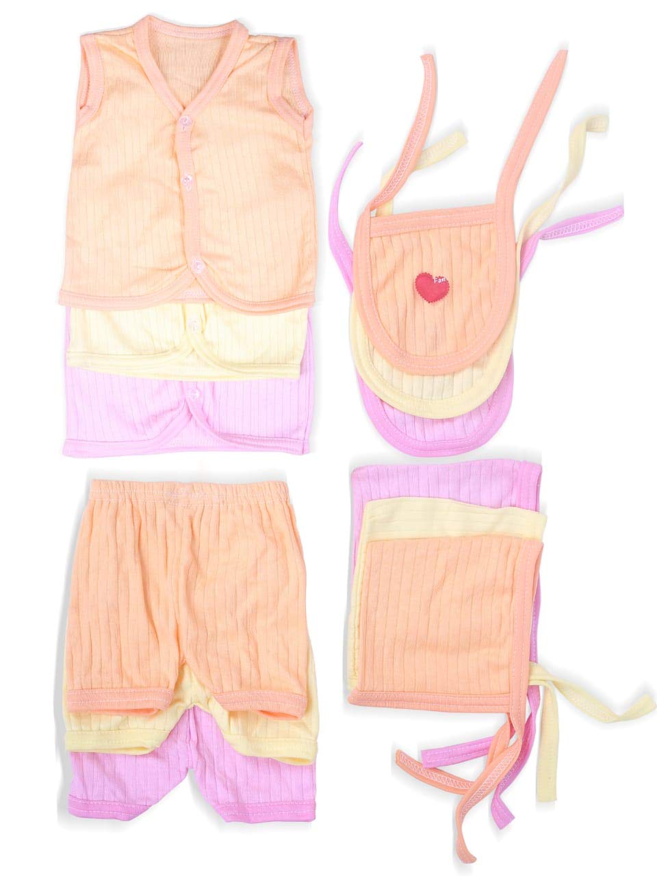 Hriday Fashion Baby's 100% Organic Pure Cotton Clothing Set of 3 Jhabla| Cap| Shorts| Bib (Multicolor, 0-6 Months) 12 pcs