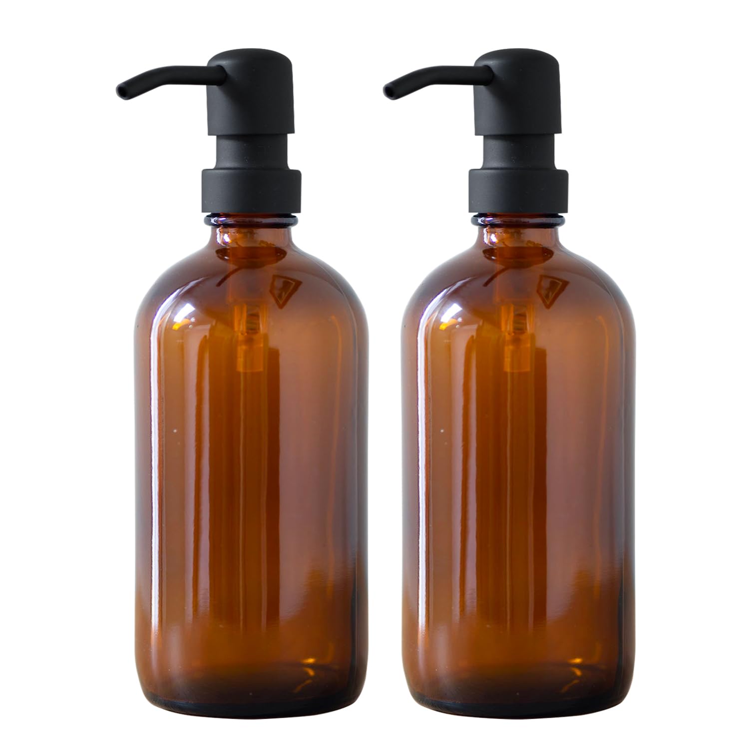 2 Pack Amber Glass Soap Dispenser with Stainless Steel Pump, 500ml Refillable Hand & Dish Soap Dispenser for Bathroom, Kitchen, Laundry Room