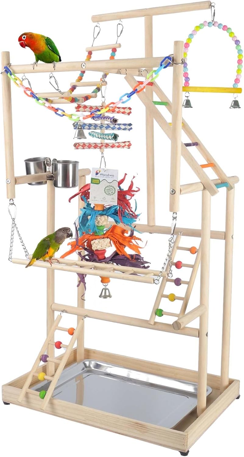 Parrot Playground Large 4 Layers – Small Bird Playground Parakeet Play Stand Bird Gym Parrots playpen Play Playstand Parrot Tree for Cockatiel Lovebirds Conure Cockatoos Finch Budgies
