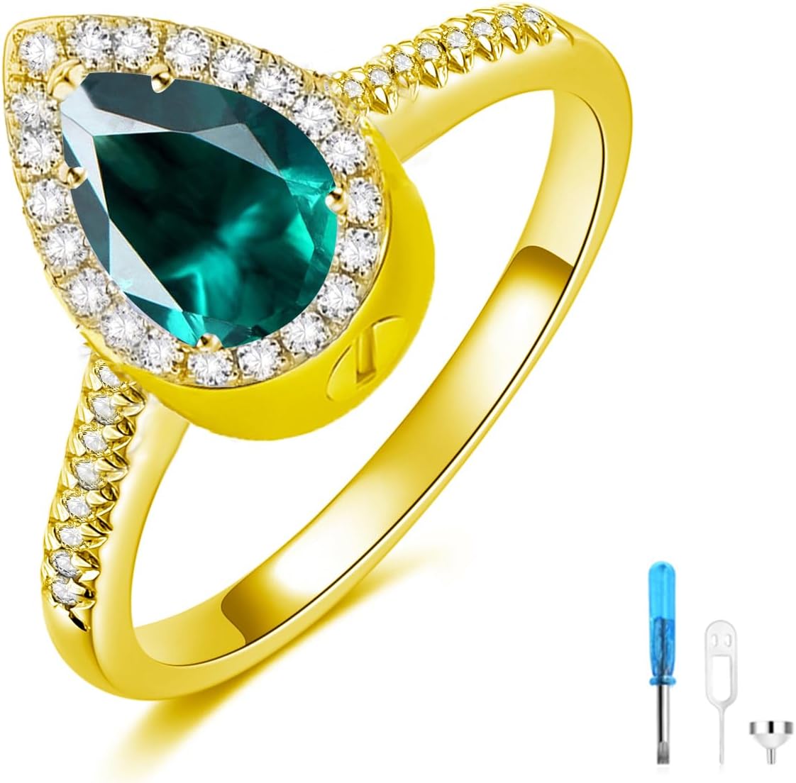 Moissanite Cremation Urn Ring with Birthstone 925 Sterling Silver Personalized Pear/Heart/Marquise Cut Birthstone Keepsake Memorial Ashes Ring Cremation Jewelry for Ashes Memorial Ash Holder - Image 2