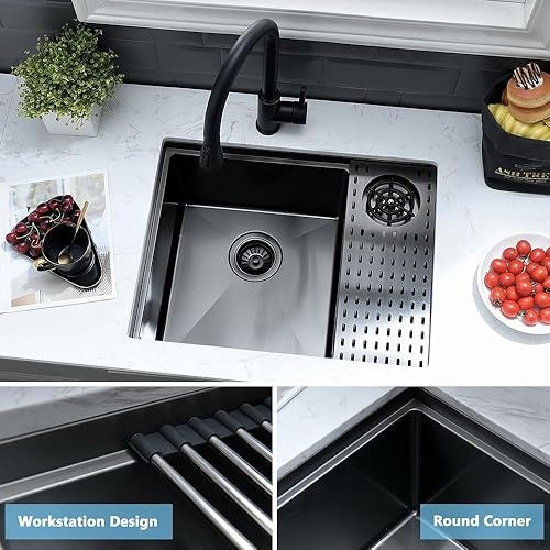 Vista 82 de Fregadero de barra de 21 pulgadas Undermount-VASOYO - Fregadero de cocina de montaje inferior de 21 x 17 pulgadas, estación de trabajo, barra