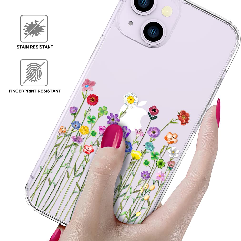Funda para iPhone 14 Plus, ramo transparente y elegante | Lindas fundas transparentes para teléfono para mujeres con diseño, niñas con parachoques protector resistente