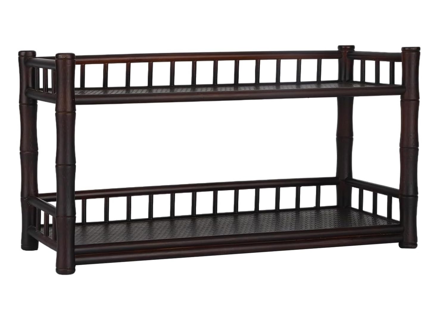 FYIYIEW spice rack, 2-Tier Counter Shelf Bathroom Organizer Spice Rack 15.7inch Bamboo Storage With Strut