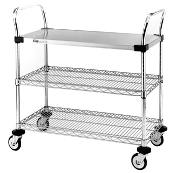 Metro MW403 Standard Duty Utility Cart - NSF Listed 3 Tier Rolling Cart - Solid Stainless Steel, Chrome Wire Shelves - 375lb Capacity - 18" W x 36" L x 38" H - Multi-Purpose Cart for Professional Use