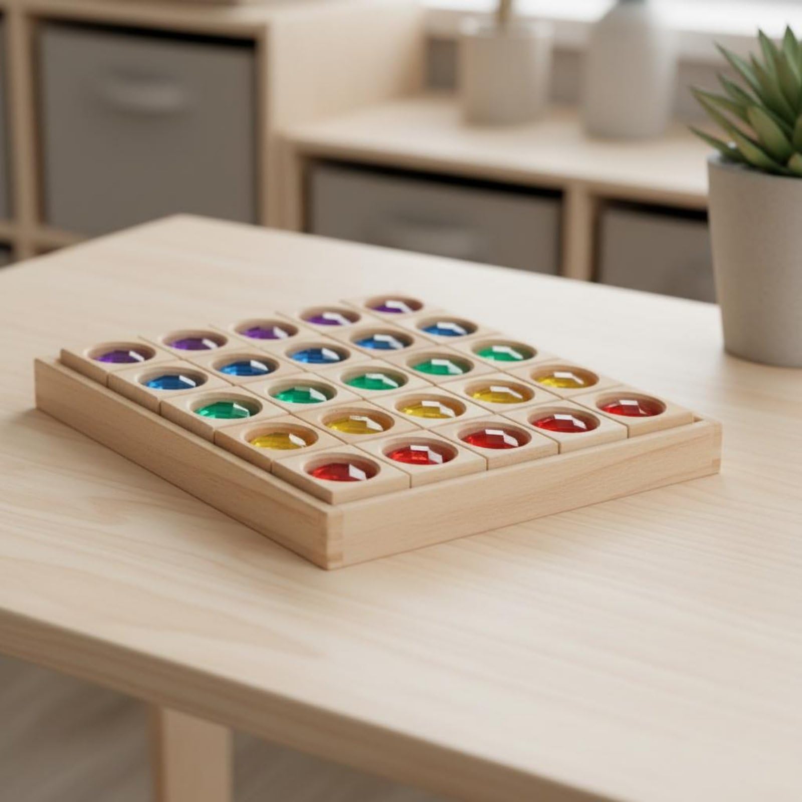 25 Stück Kinder Bausteine Lernspielzeug Holz Acryl Bausteine Spielsteine Bausteinset mit Bunten Transparent Einsätzen Erzeugt Leuchteffekte Beim