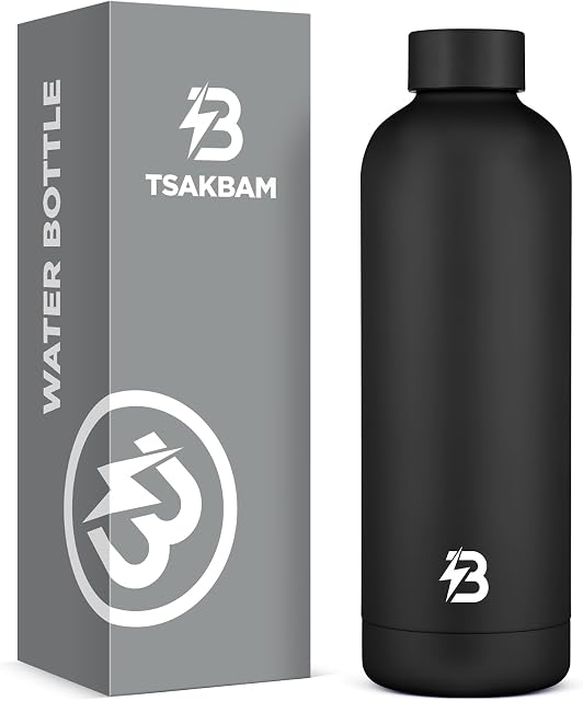 Bouteille d'eau isolée avec couvercle, 25 oz Bouteilles d'eau en en acier inoxydable métal réutilisables pour les voyages, sports, gymnastique, plein air (noir)