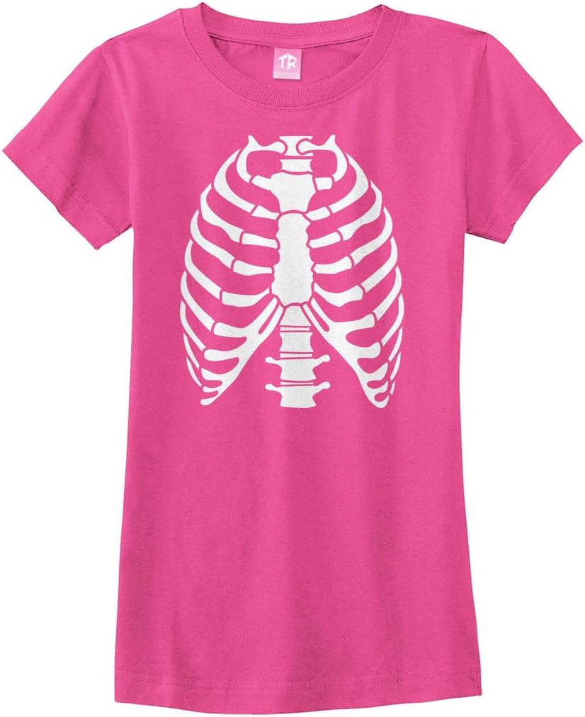 Threadrock Big Girls' Skeleton Rib Cage Halloween Fitted T-Shirt