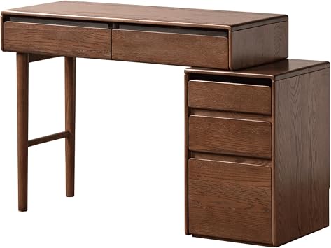 YESWOOD 40-49 Extendable Vanity Desk with Dresser | 100% solid Wood, Oak Wood Makeup Table for Girls
