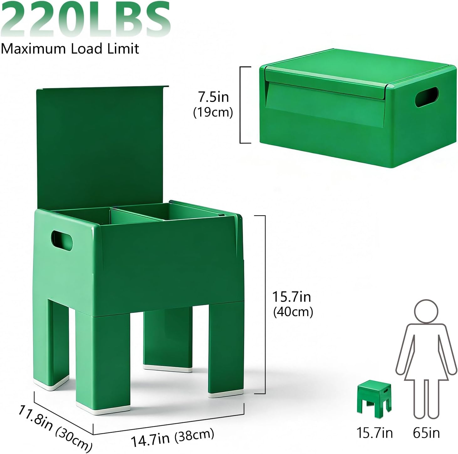 Nightstand Bedside with Storage Space, Multifunctional Colorful Plastic End Table Small Side Table for Bedroom, Dorm and Small Spaces, Easy Assembly(14.7" D x 11.8" W x 15.8" H, Green)