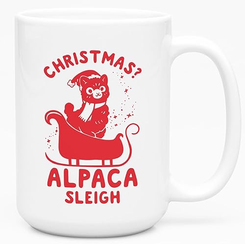 LookHUMAN Christmas Mugs Christmas Gifts - Alpaca Sleigh Ceramic Christmas Coffee Mugs - Ideal Christmas Gift Ideas For Daily Use And Holiday Season