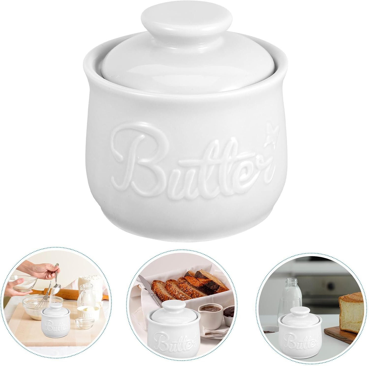 Classic French Ceramic Butter Keeper with Sealed Lid, Vintage Ceramic Butter Dish for Kitchen Storage and Home Decor, White
